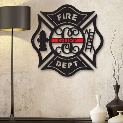 Firefighter Metal Maltese Cross W Ladder Custom Metal Fire Department Sign Monogram Door Hanger Firefighter Gift
