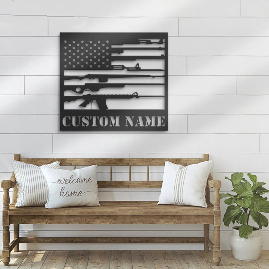 US Flag Military Guns Cut Metal Sign Laser Cut Metal Signs Custom Gift Ideas Best Veteran