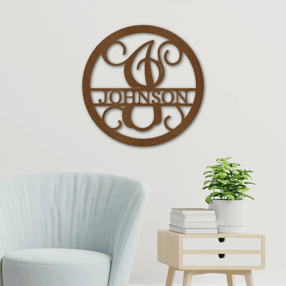Personalized Circle Vine Monogram Steel Art Wall Decor Metal Name Sign Laser Cut Metal Signs Custom Gift Ideas