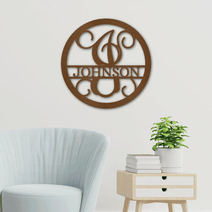 Personalized Circle Vine Monogram Steel Art Wall Decor Metal Name Sign Laser Cut Metal Signs Custom Gift Ideas