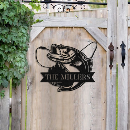 Personalized Name Bass Fish Fishing Metal Sign Monogram, Custom Outdoor Cabin, Wall Decor, Wedding Art Gift For Fisherman, Metal Laser Cut Metal Signs Custom Gift Ideas