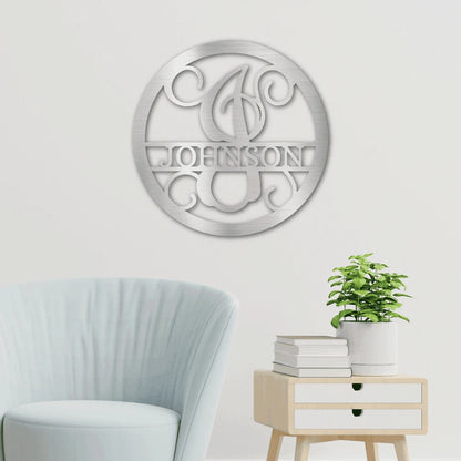 Personalized Circle Vine Monogram Steel Art Wall Decor Metal Name Sign Laser Cut Metal Signs Custom Gift Ideas