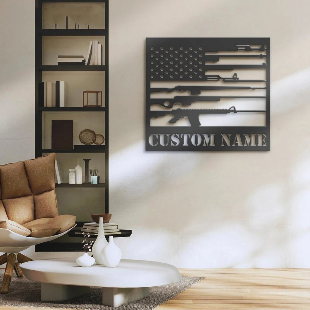 US Flag Military Guns Cut Metal Sign Laser Cut Metal Signs Custom Gift Ideas Best Veteran