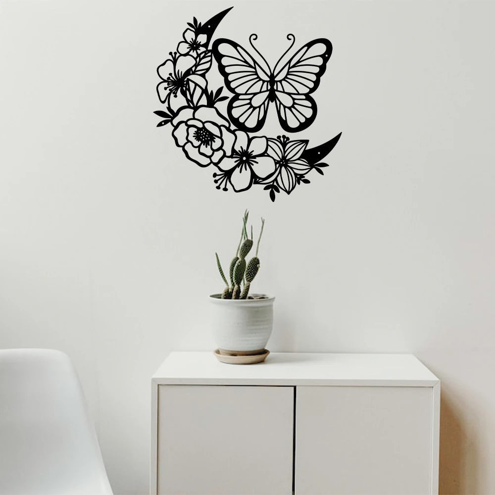 Butterfly And Floral Moon Cut Metal Sign Laser Cut Metal Signs Custom Gift Ideas