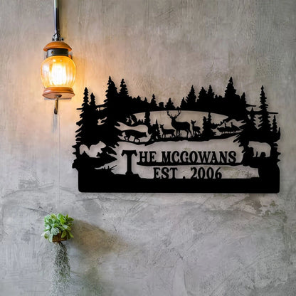 Personalized Family Name Turkey Bear Deer Hunting Metal Sign, Metal Laser Cut Metal Signs Custom Gift Ideas