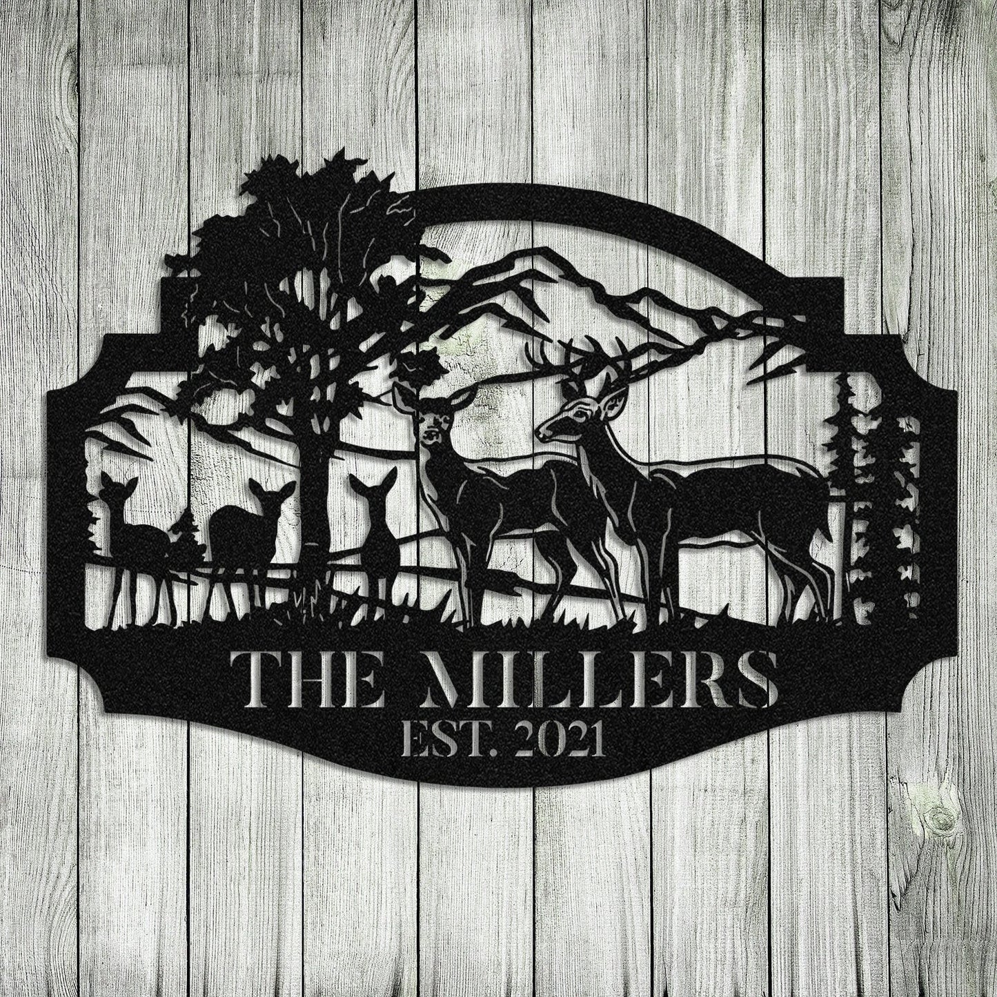 Personalized Family Name Deer Hunting Hunter Metal Sign Monogram, Metal Laser Cut Metal Signs Custom Gift Ideas