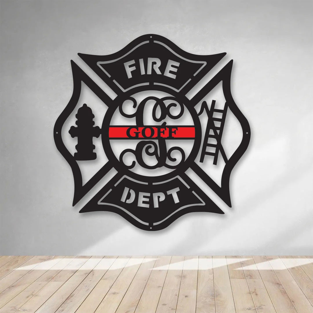 Firefighter Metal Maltese Cross W Ladder Custom Metal Fire Department Sign Monogram Door Hanger Firefighter Gift