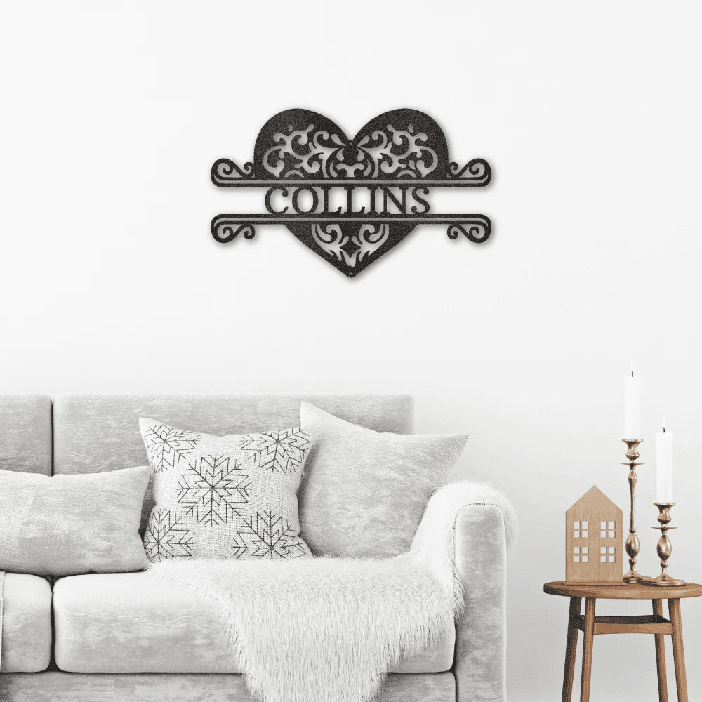 Personalized Fancy Heart Monogram Steel Art Wall Decor Metal Name Sign Laser Cut Metal Signs Custom Gift Ideas
