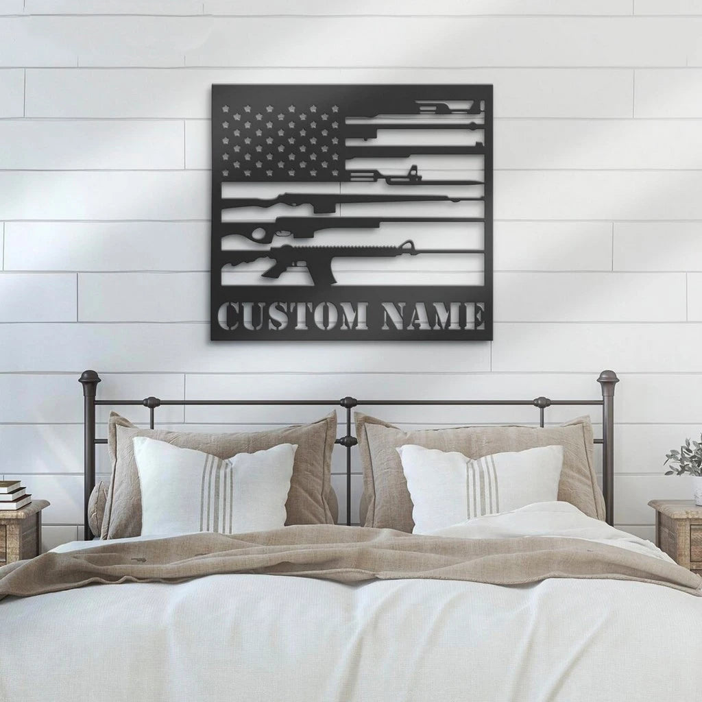 US Flag Military Guns Cut Metal Sign Laser Cut Metal Signs Custom Gift Ideas Best Veteran