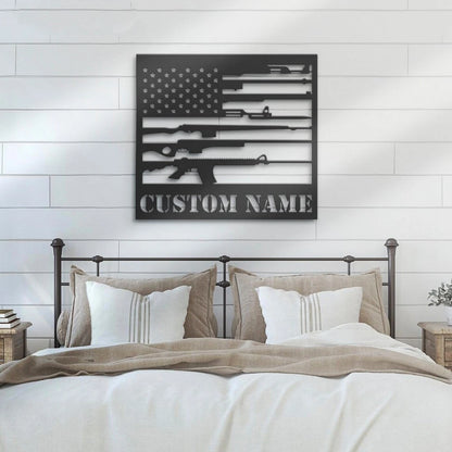 US Flag Military Guns Cut Metal Sign Laser Cut Metal Signs Custom Gift Ideas Best Veteran