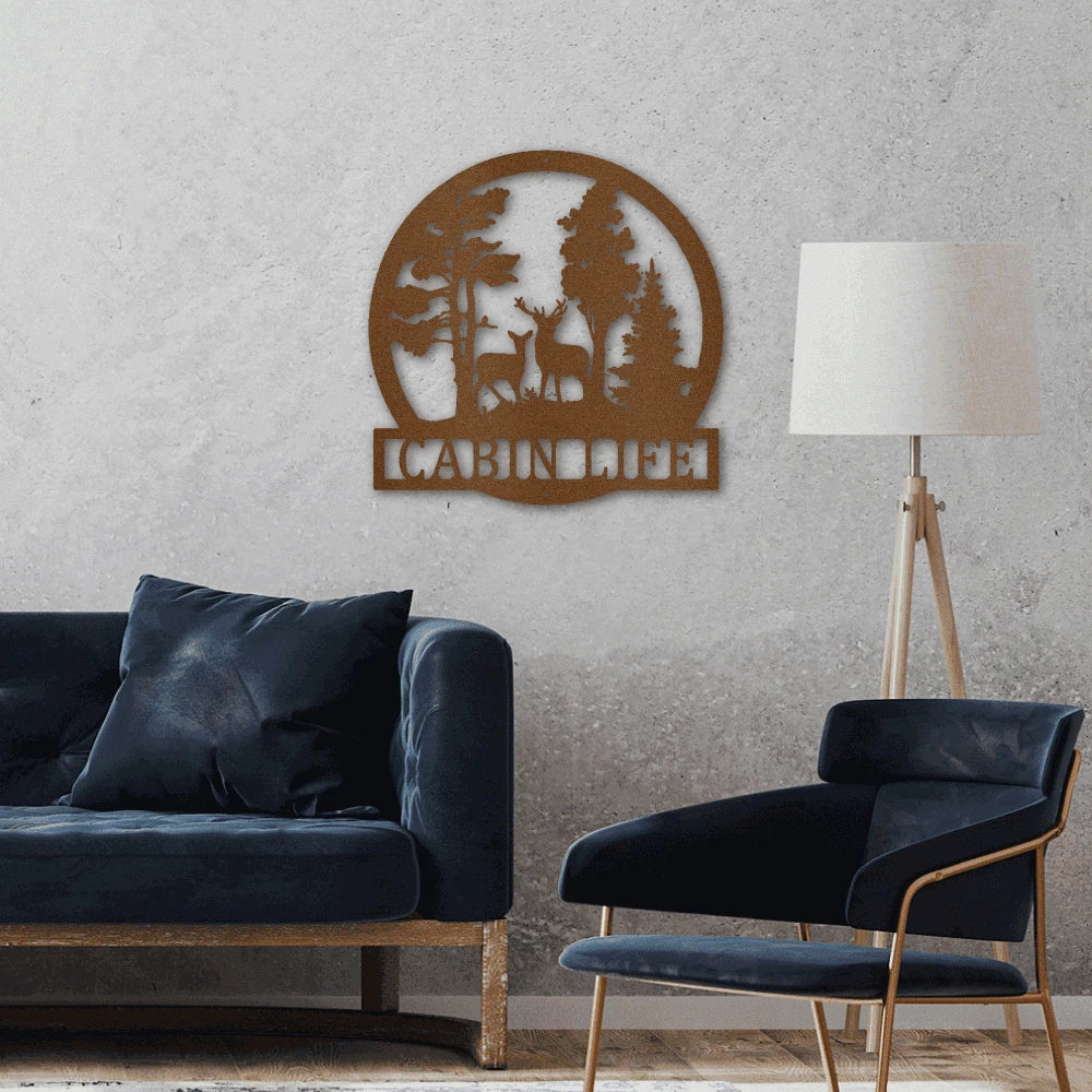 Personalized Deer in the Woods Steel Art Wall Decor Metal Name Sign Laser Cut Metal Signs Custom Gift Ideas