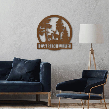 Personalized Deer in the Woods Steel Art Wall Decor Metal Name Sign Laser Cut Metal Signs Custom Gift Ideas