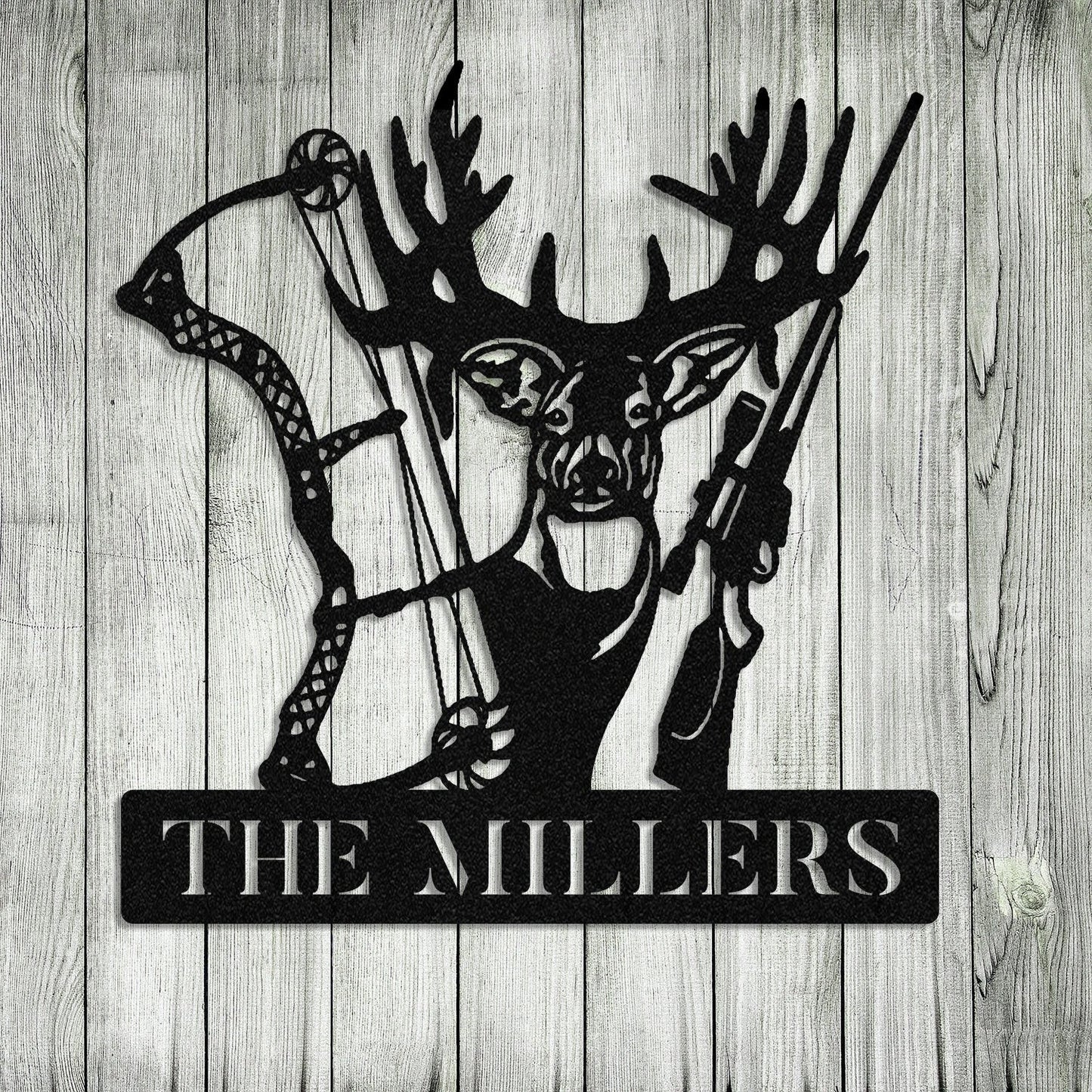 Personalized Family Name Deer Hunting Hunter Metal Sign Monogram, Metal Laser Cut Metal Signs Custom Gift Ideas