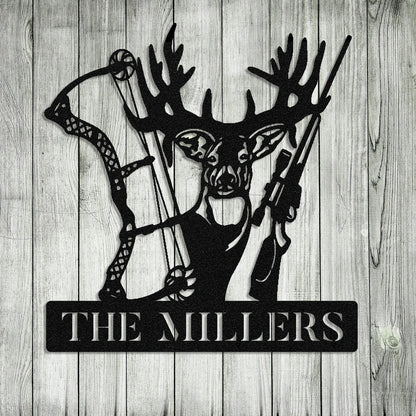 Personalized Family Name Deer Hunting Hunter Metal Sign Monogram, Metal Laser Cut Metal Signs Custom Gift Ideas