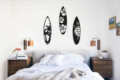 Surf Board Palm Tree Metal Wall Art, 3 Piece Surf Board Wall Decor, Gift For Surfers, Beach House Decor, Summer House Wall Art,, Metal Laser Cut Metal Signs Custom Gift Ideas