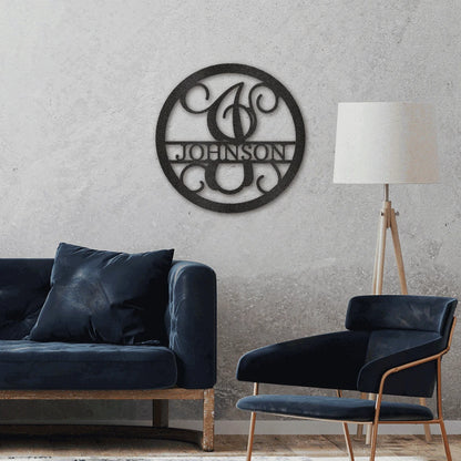 Personalized Circle Vine Monogram Steel Art Wall Decor Metal Name Sign Laser Cut Metal Signs Custom Gift Ideas