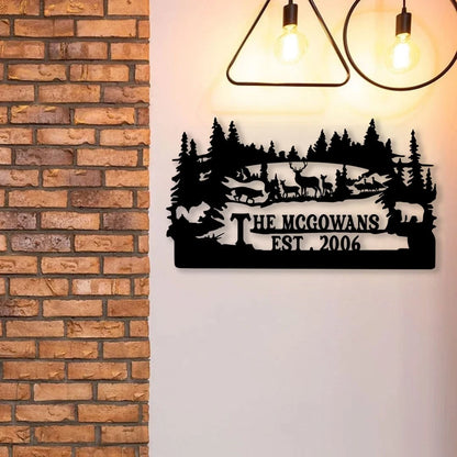 Personalized Family Name Turkey Bear Deer Hunting Metal Sign, Metal Laser Cut Metal Signs Custom Gift Ideas