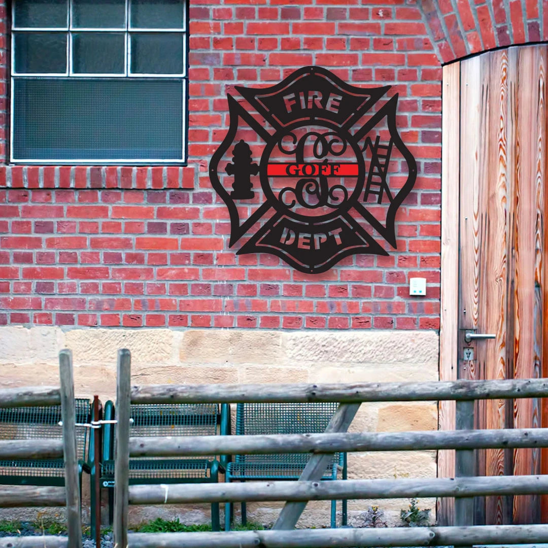 Firefighter Metal Maltese Cross W Ladder Custom Metal Fire Department Sign Monogram Door Hanger Firefighter Gift