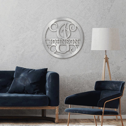 Personalized Circle Vine Monogram Steel Art Wall Decor Metal Name Sign Laser Cut Metal Signs Custom Gift Ideas