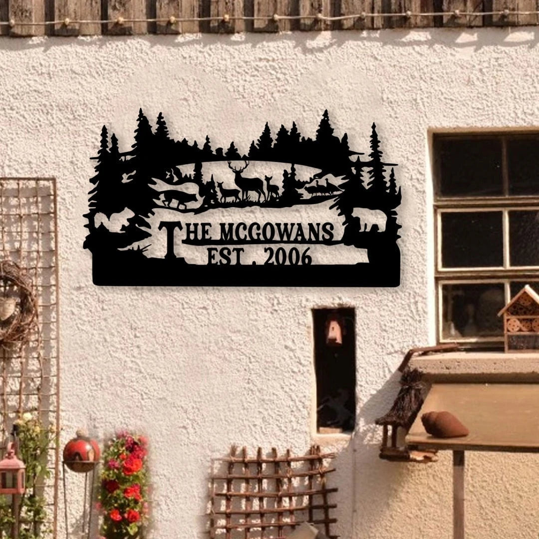 Personalized Family Name Turkey Bear Deer Hunting Metal Sign, Metal Laser Cut Metal Signs Custom Gift Ideas