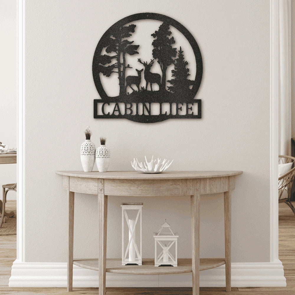 Personalized Deer in the Woods Steel Art Wall Decor Metal Name Sign Laser Cut Metal Signs Custom Gift Ideas