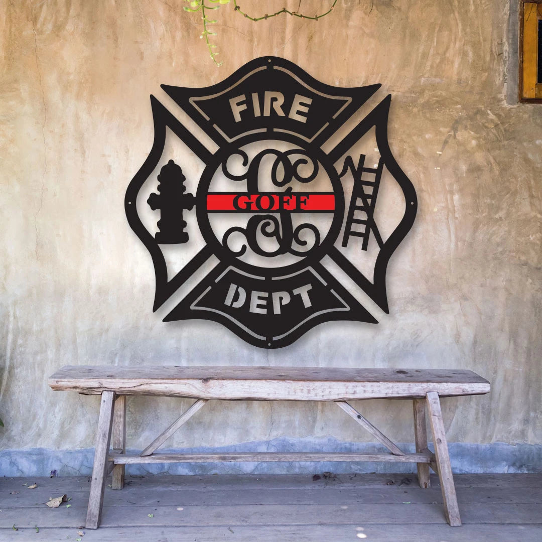 Firefighter Metal Maltese Cross W Ladder Custom Metal Fire Department Sign Monogram Door Hanger Firefighter Gift