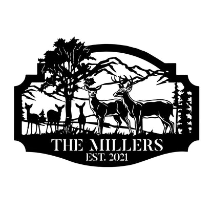 Personalized Family Name Deer Hunting Hunter Metal Sign Monogram, Metal Laser Cut Metal Signs Custom Gift Ideas