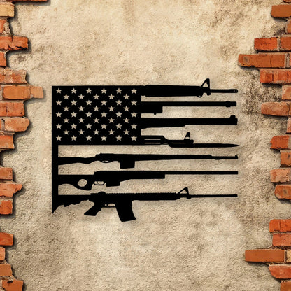 US Flag Military Guns Cut Metal Sign Laser Cut Metal Signs Custom Gift Ideas Best Veteran