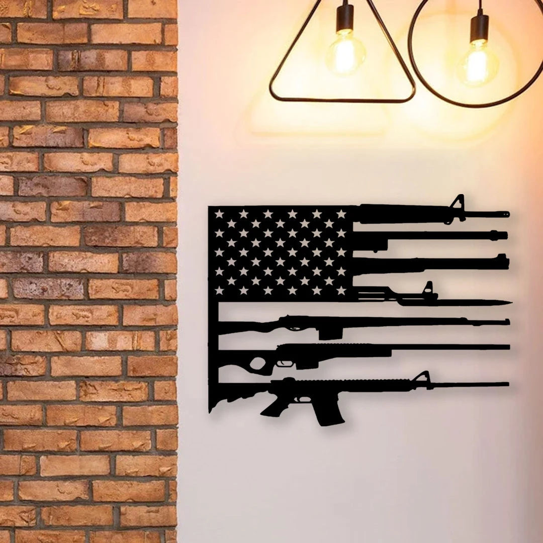 US Flag Military Guns Cut Metal Sign Laser Cut Metal Signs Custom Gift Ideas Best Veteran