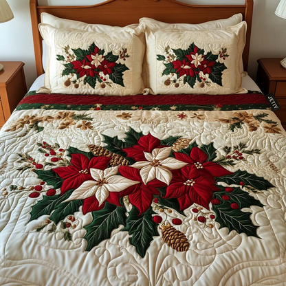 Single (59'' x 70'') /Poinsettia Charm 3-Piece Quilted Bedding Set