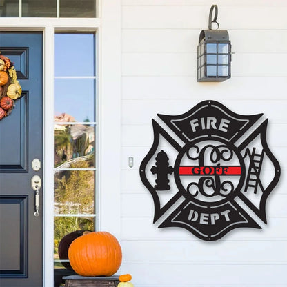 Firefighter Metal Maltese Cross W Ladder Custom Metal Fire Department Sign Monogram Door Hanger Firefighter Gift