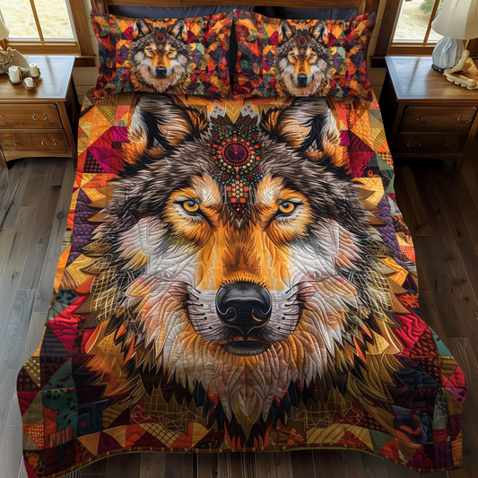 Wolf Native 3-Piece Quilted Bedding Set - Single (59" x 70")