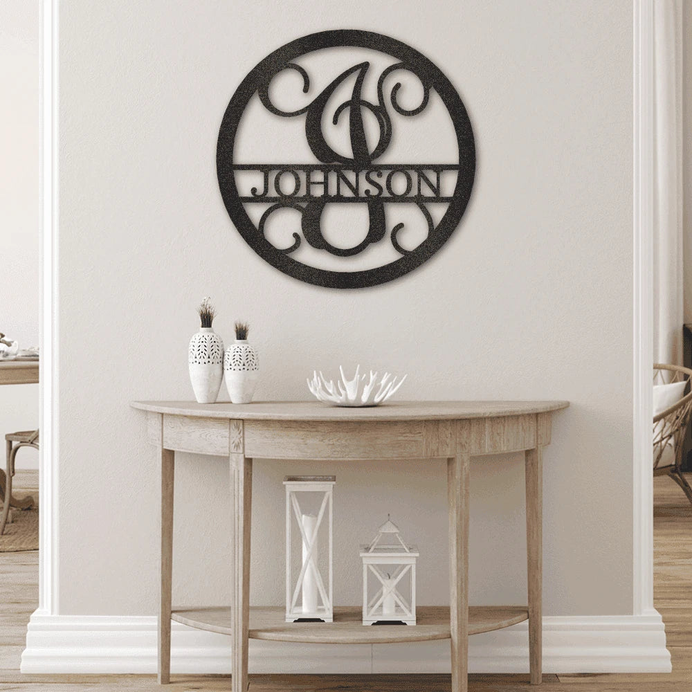 Personalized Circle Vine Monogram Steel Art Wall Decor Metal Name Sign Laser Cut Metal Signs Custom Gift Ideas