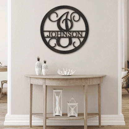 Personalized Circle Vine Monogram Steel Art Wall Decor Metal Name Sign Laser Cut Metal Signs Custom Gift Ideas
