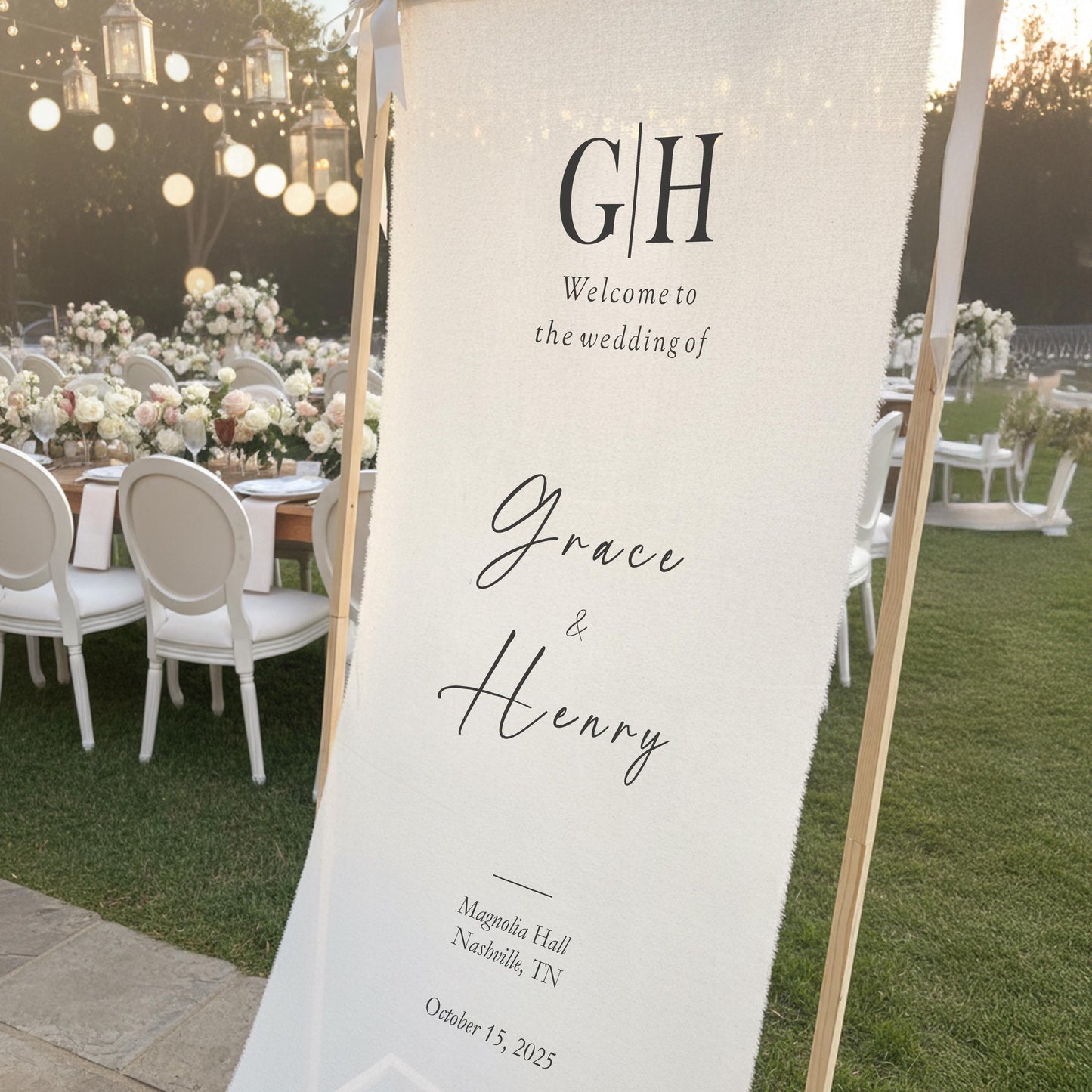 Custom Wedding Welcome Sign Fabric Banner, Boho Ceremony Decor