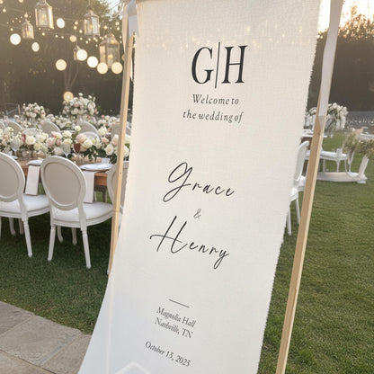 Custom Wedding Welcome Sign Fabric Banner, Boho Ceremony Decor