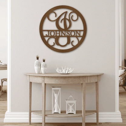 Personalized Circle Vine Monogram Steel Art Wall Decor Metal Name Sign Laser Cut Metal Signs Custom Gift Ideas