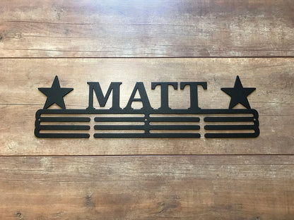 Custom Name Medal Hanger Holder Display Rack 3 Rung, Cut Metal Sign, Metal Wall Art, Laser Cut Metal Signs Custom Gift Ideas