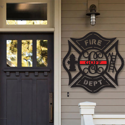 Firefighter Metal Maltese Cross W Ladder Custom Metal Fire Department Sign Monogram Door Hanger Firefighter Gift