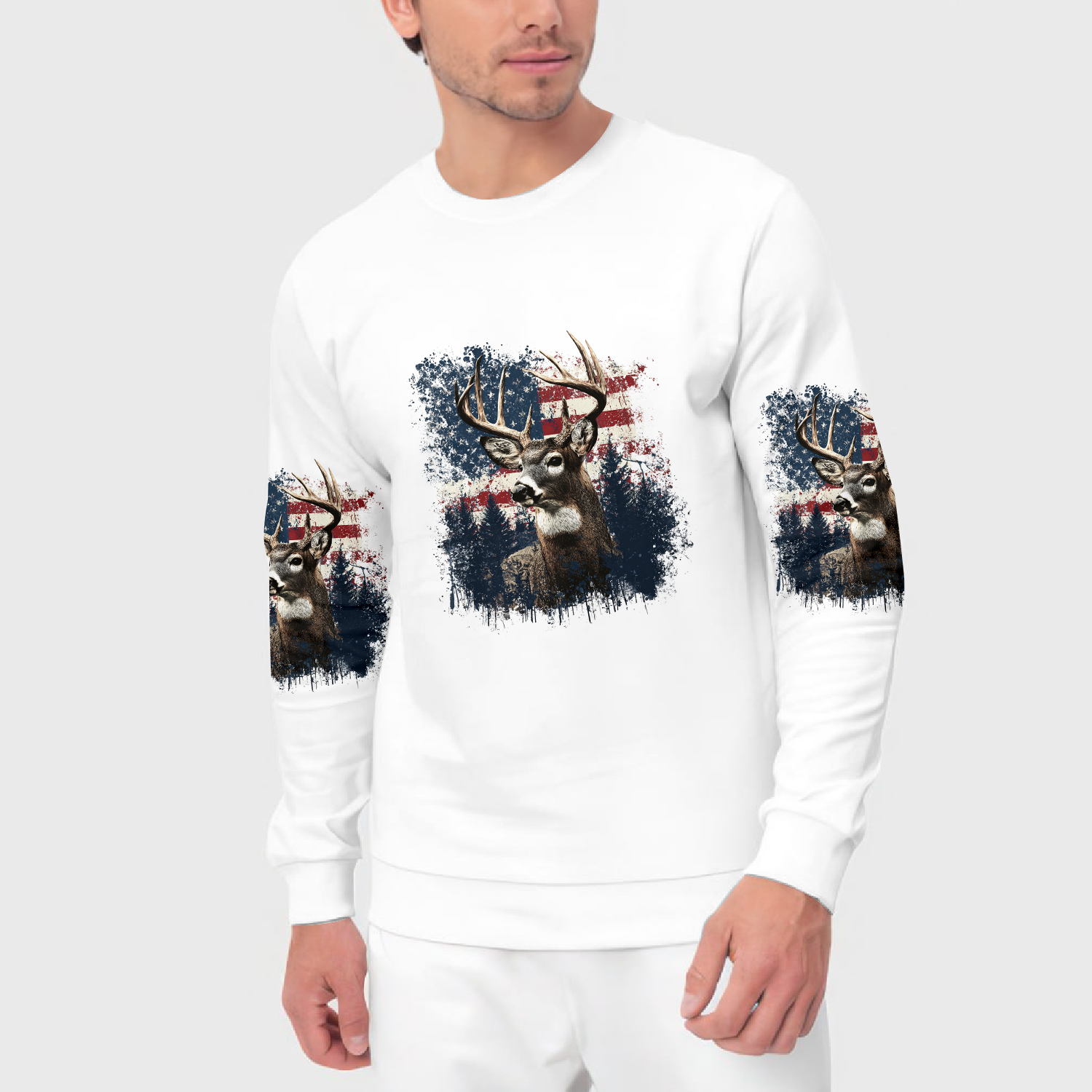 Vintage Patriotic Deer American Flag All Over Print Shirt