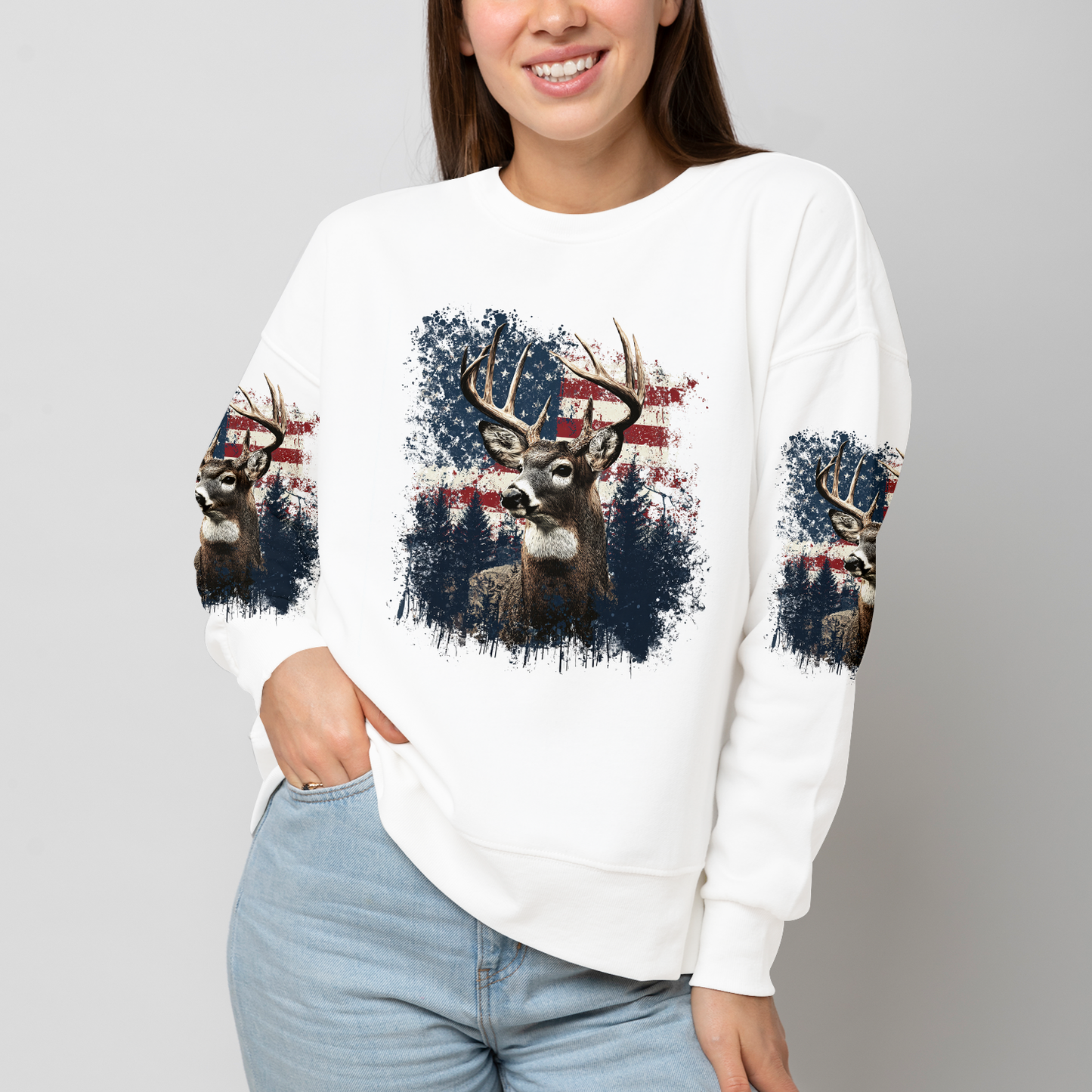 Vintage Patriotic Deer American Flag All Over Print Shirt