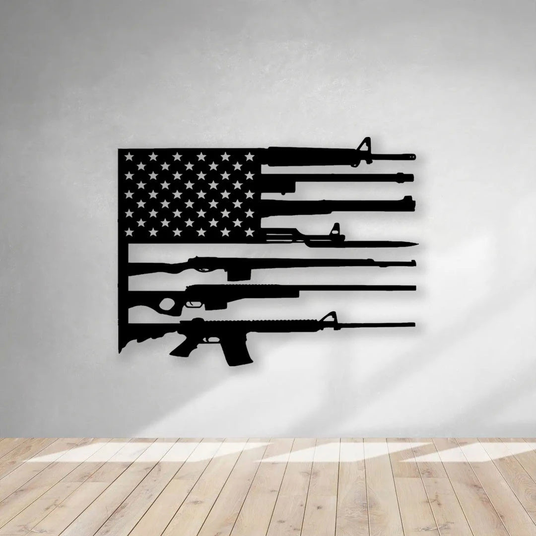 US Flag Military Guns Cut Metal Sign Laser Cut Metal Signs Custom Gift Ideas Best Veteran