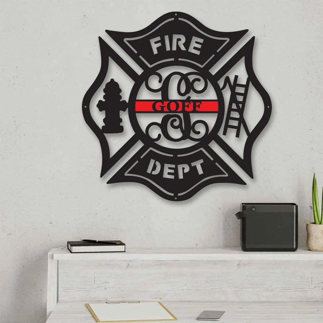 Firefighter Metal Maltese Cross W Ladder Custom Metal Fire Department Sign Monogram Door Hanger Firefighter Gift
