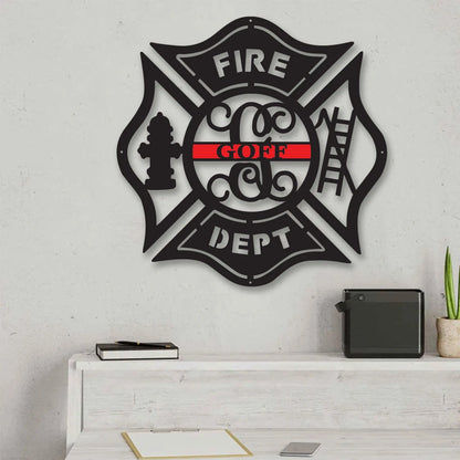 Firefighter Metal Maltese Cross W Ladder Custom Metal Fire Department Sign Monogram Door Hanger Firefighter Gift