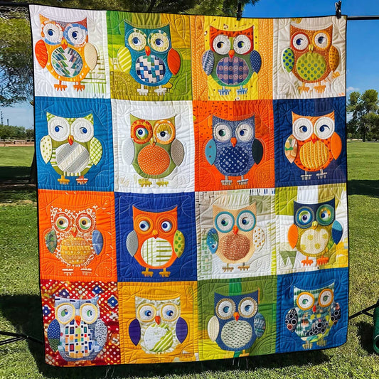 Owl Vibrant Patchwork Quilted Blanket - Throw (55" x 60")