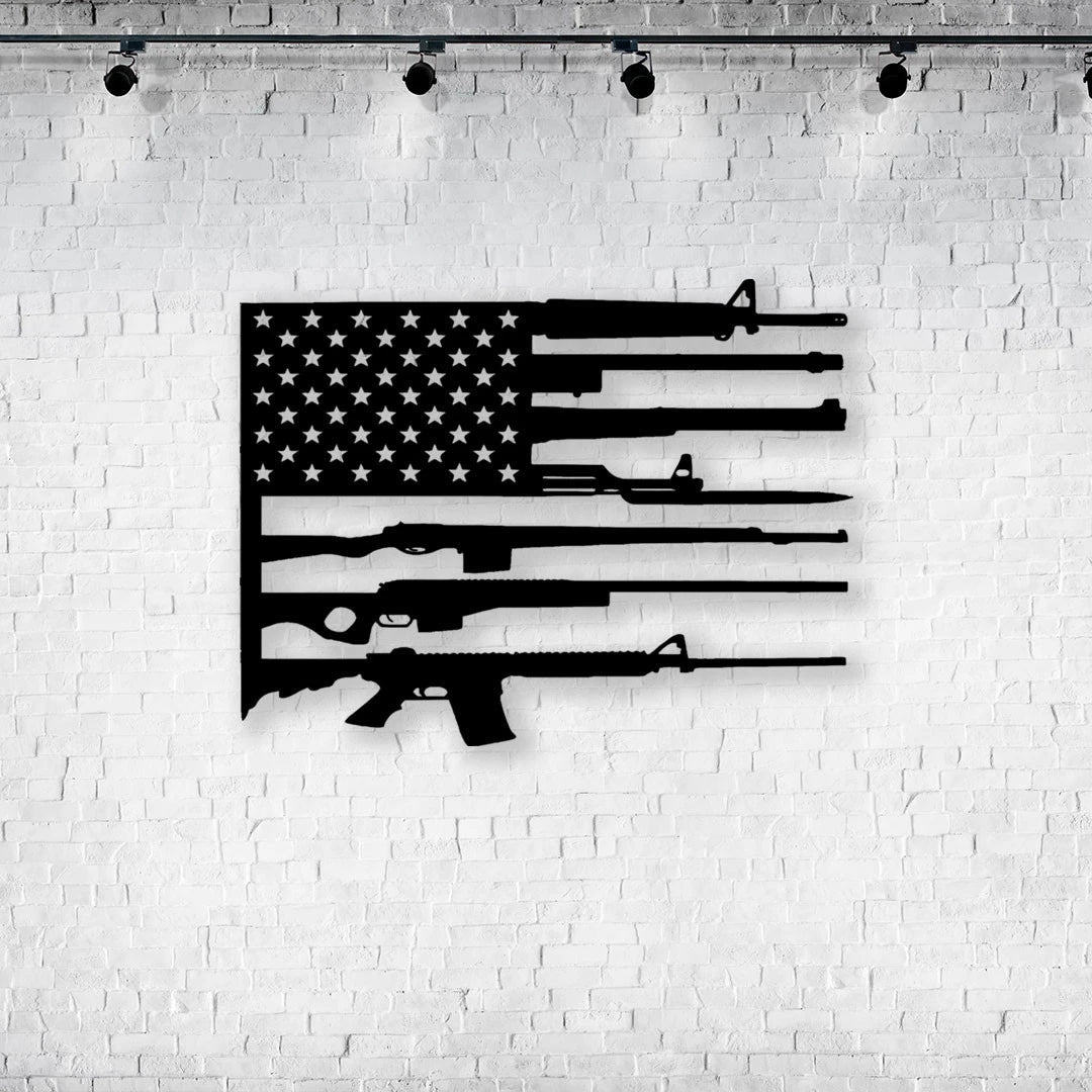 US Flag Military Guns Cut Metal Sign Laser Cut Metal Signs Custom Gift Ideas Best Veteran