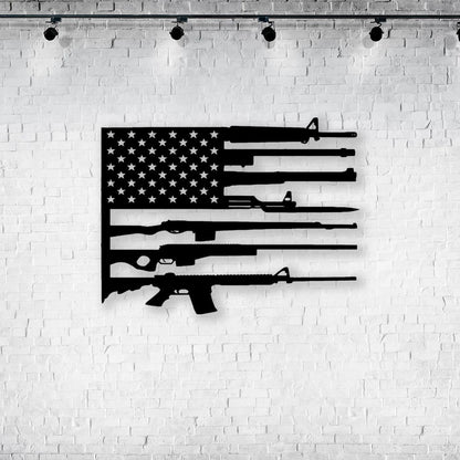 US Flag Military Guns Cut Metal Sign Laser Cut Metal Signs Custom Gift Ideas Best Veteran