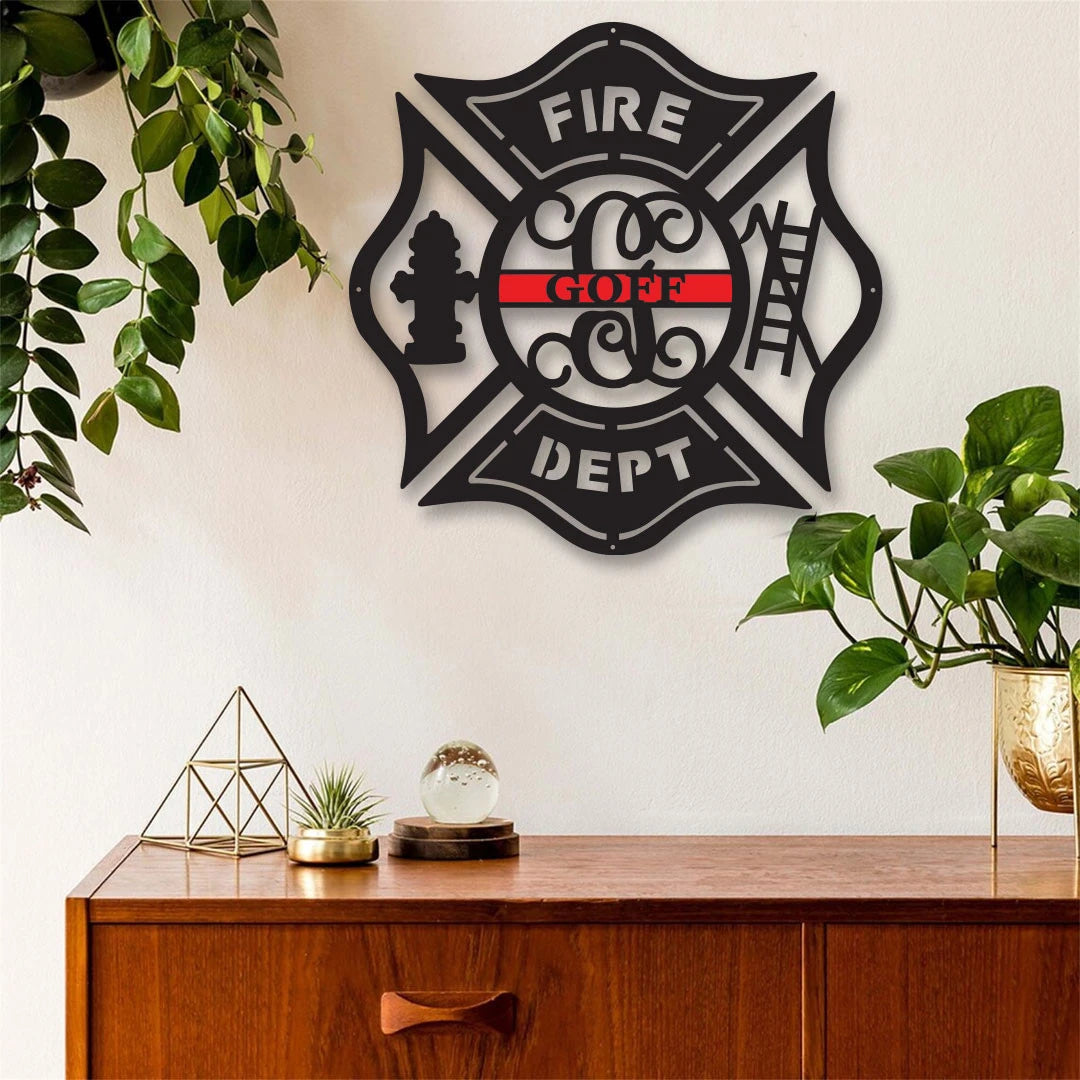 Firefighter Metal Maltese Cross W Ladder Custom Metal Fire Department Sign Monogram Door Hanger Firefighter Gift