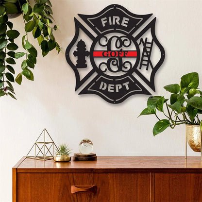 Firefighter Metal Maltese Cross W Ladder Custom Metal Fire Department Sign Monogram Door Hanger Firefighter Gift