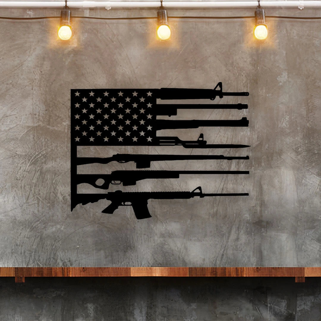 US Flag Military Guns Cut Metal Sign Laser Cut Metal Signs Custom Gift Ideas Best Veteran